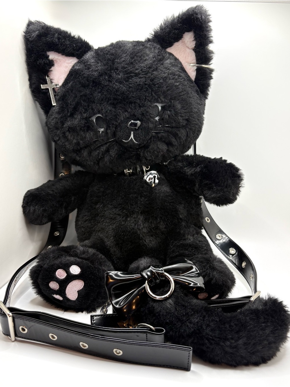 Kawaii Goth Spooky Black Cat Plush Backpack Kitten Novelty Halloween Whimsygoth